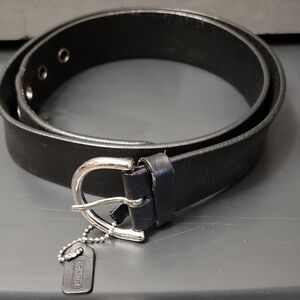 Coach Black Leather Belt with Silver Buckle and Coach Tag